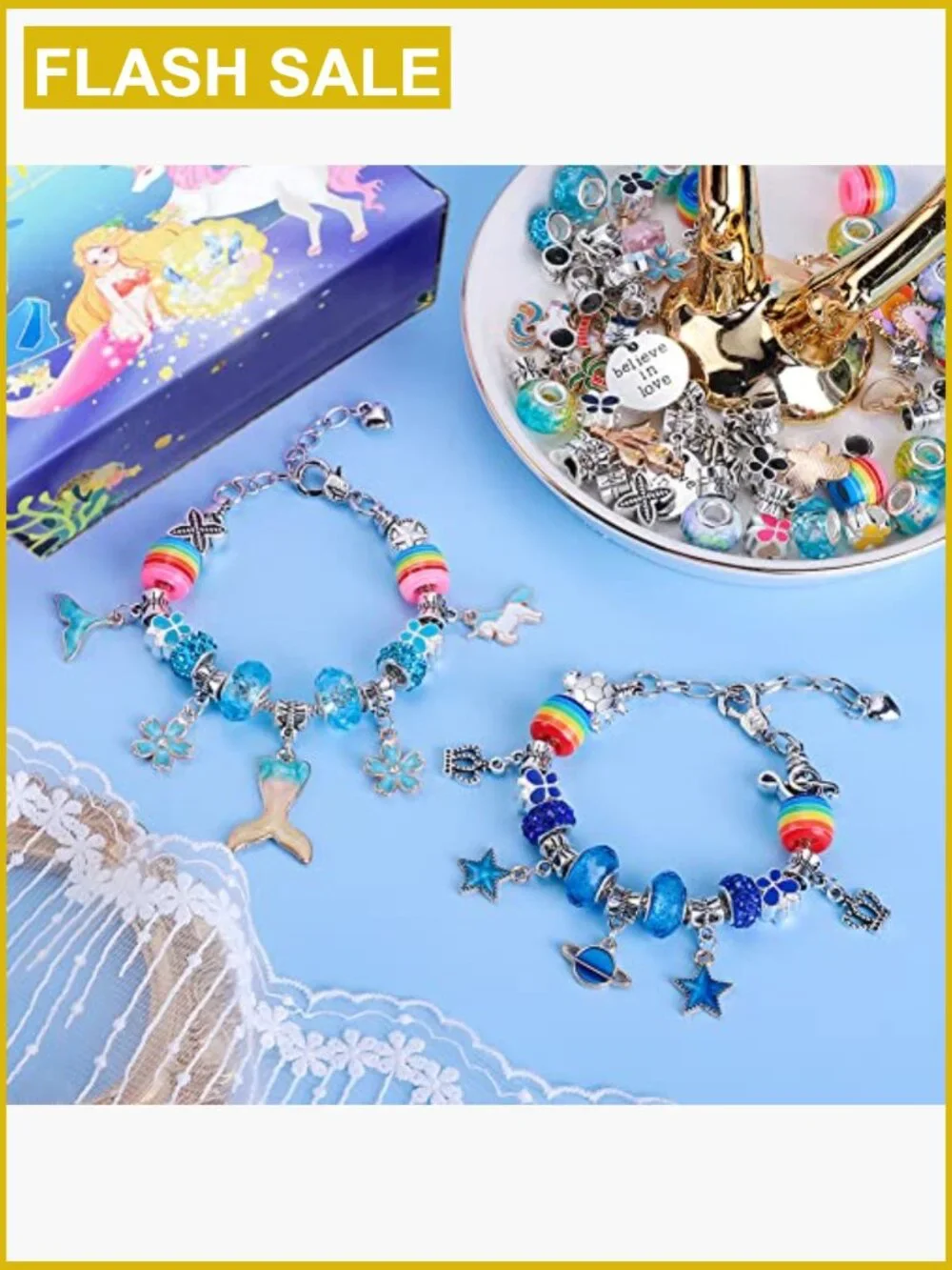 150 Pc Charm Bracelet Making Kit for Girls Unicorn Mermaid DIY Jewelry Craft